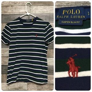 Polo Ralph Lauren Custom Slim Fit Stripe T Shirt Men’s S Blue Green Short Sleeve